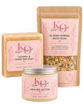 Kayoni Organics Kids Eczema Bundle - Oatmeal Honey Bar, Eczema Bath Soak, Healing Butter
