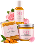 Kayoni Organics Ultimate Glow Trio - Rose Balancing Oil, Turmeric Brightening Bar and Scrub